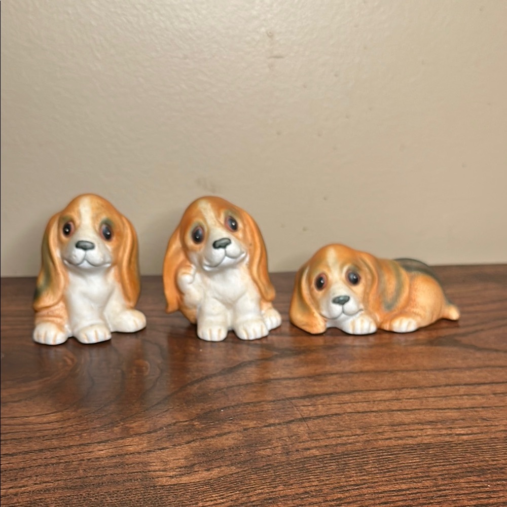 Vintage Homco Ceramic Basset Hound Dog Figurine Set of 3